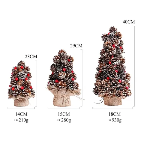 Mini Albero di Natale con Pigne Innevate Bacche Rosse e Base in Iuta Decorazione da Tavolo Fatta a Mano per Natale
