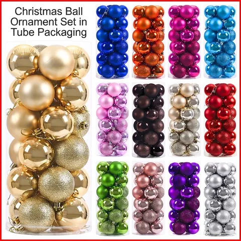 Set di Palle di Natale 24 Pezzi in Plastica Galvanizzata Palle Appese Decorative per Albero di Natale Festa Vacanza Decorazione Casa Multicolore Glitter Opaco Lucido Addobbi Natalizi