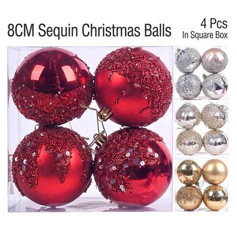 Sparkling Christmas Ball Ornaments Glitter Sequins Beads Plastic Decorative Hanging Baubles For Holiday Tree Home Decor