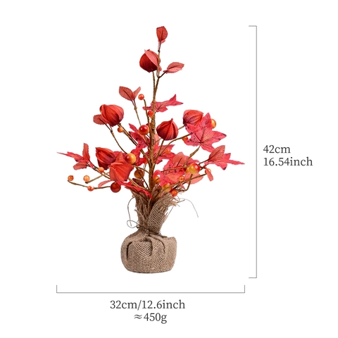 Mini Artificial Maple Tree Desk Ornament Autumn Harvest Berries Burlap Base Halloween Thanksgiving Tabletop Home Decor