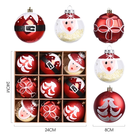 Ensemble de Boules de Noël Électroplaquées et Peintes Rouge Blanc Motif Père Noël Ornements Suspendus pour Décoration de Sapin de Noël Maison Festive