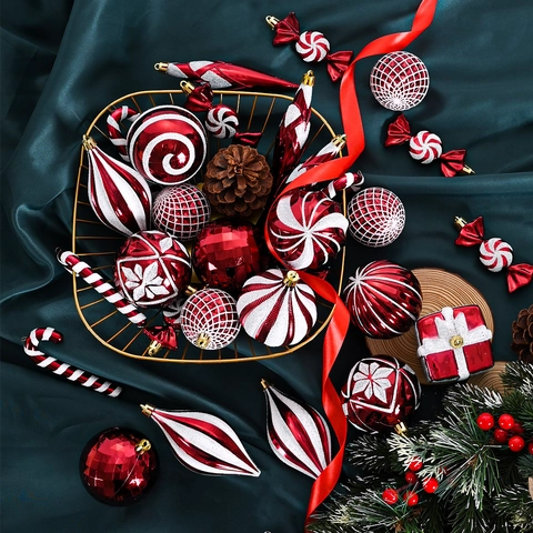Boules de Noël en Plastique Incassable Électroplaqué Paillettes Peintes à la Main Décoration de Fête de Vacances Style Américain Décor Suspendu