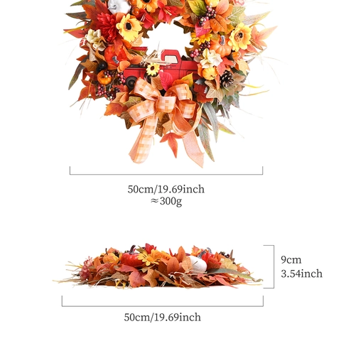 Ghirlanda del Ringraziamento Autunnale per Porta d'Ingresso Con Zucca Girasole Foglia d'Acero Camion Rosso Fiocco Ghirlanda di Halloween