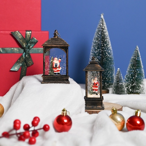 Retro Christmas Lantern Decoration With Santa Claus Tree Micro Landscape LED Snowing Lantern Desktop Ornament Gift
