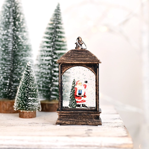 Retro Christmas Lantern Decoration With Santa Claus Tree Micro Landscape LED Snowing Lantern Desktop Ornament Gift
