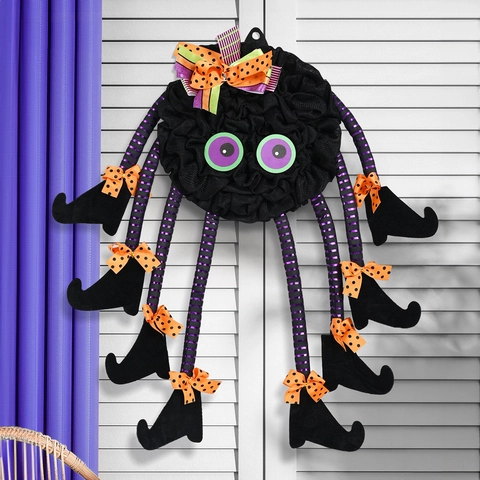 Ghirlanda Ragno di Halloween Decorazione da Appendere alla Porta Con Stivali da Strega Gambe a Righe Pendente per Festa