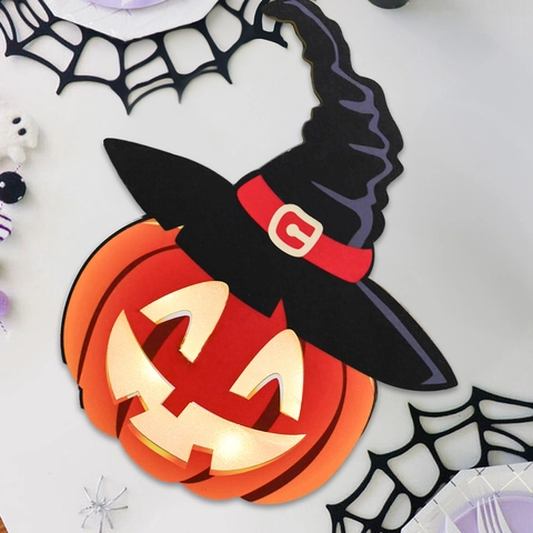 Halloween Kürbis Hexenhut Holz Aufhänger LED Leuchtende Jack-O-Lantern Dekoration Für Haus Party Wand Tür Aufhängen