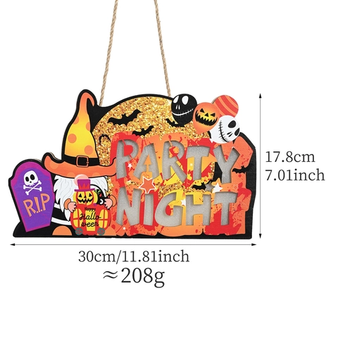 Letrero Colgante de Madera de Halloween con Gnomo Sin Rostro y Luces LED Party Night Calabaza Placa de Puerta Decoración de Pared