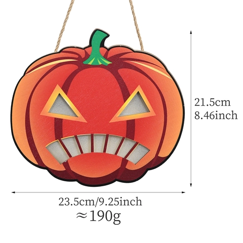 Letrero de Madera de Calabaza de Halloween Luminoso Jack O Lantern Decoración Colgante para Fiesta Hogar Pared Madera