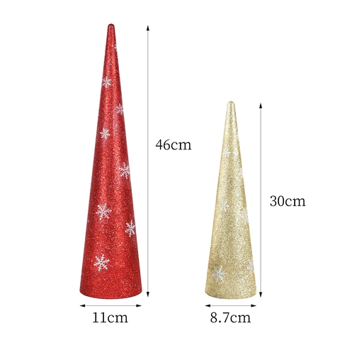 Décoration de Sapin de Noël en Cône à Paillettes Ornement de Table Conique en Plastique Avec Flocon de Neige Noeud pour Fête