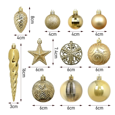 Plastic Electroplated Christmas Ball Ornament Set Mixed Textures Sparkling Stars Pine Cones Festive Tree Hanging Decor