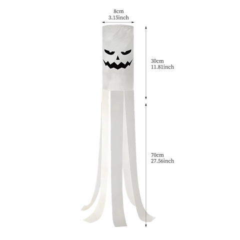 Manica a Vento Fantasma Luminosa di Halloween Bandiera in Tessuto Appesa Bianca Decorazione per Esterni con Luce a Led