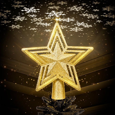 Glitzer Weihnachtsbaumspitze Stern 3D Hohl LED Schneeflocke Projektor Licht Kunststoff Stern Baumspitze Ornament Dekor