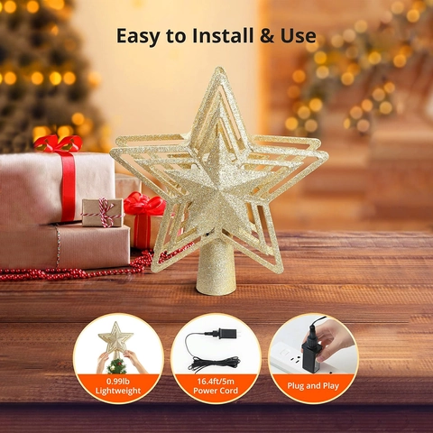 Glitzer Weihnachtsbaumspitze Stern 3D Hohl LED Schneeflocke Projektor Licht Kunststoff Stern Baumspitze Ornament Dekor