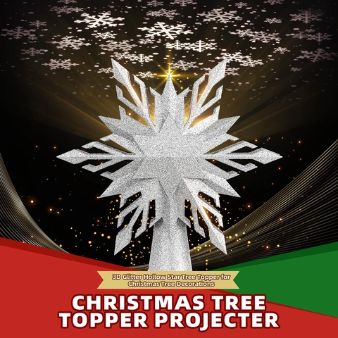 Puntale per Albero di Natale LED Proiettore a Stella 3D Glitter Cavo Fiocco di Neve Decorazione per Festa di Natale Casa Lampada Festiva
