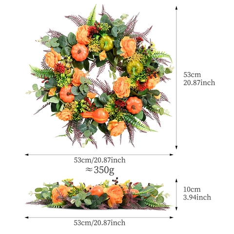 Ghirlanda del Raccolto Autunnale Zucca Artificiale Rosa Bacche per Porta D'ingresso Ringraziamento Halloween Decorativa