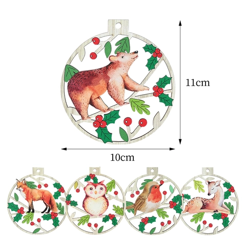 Ornamenti da Appendere in Legno Animali di Natale Targa Rotonda in Legno Cervo Gufo Volpe Orso Uccello Modello Decorazione Porta