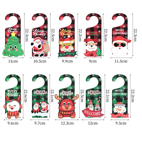 Christmas Wooden Door Hanger Decoration Colorful Printed Buffalo Plaid Santa Reindeer Snowman Gnomes Hanging Sign For Home Decor
