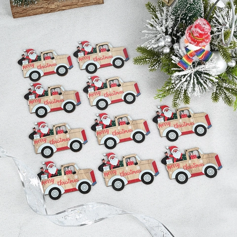 Vintage Weihnachten Holz LKW Anhänger Set Weihnachtsmann Schneemann Rentier Weihnachtsbaum Dekoration Feiertag Party Schild