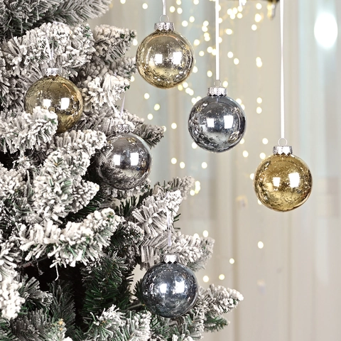 Set de Bolas de Navidad Metálicas Dorado Plateado Gris Textura Moteada Plástico Adornos Colgantes para Árbol de Navidad Fiesta Hogar