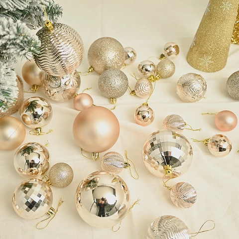 Electroplated Plastic Christmas Ball Ornaments Set For Christmas Tree Decoration Mixed Textures Festive Party Baubles