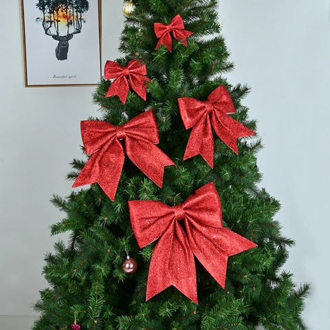 Fiocchi Decorativi di Natale Glitter Fiocchi in Nastro di Stoffa per Decorazione Albero di Natale Festa Casa Decorazioni