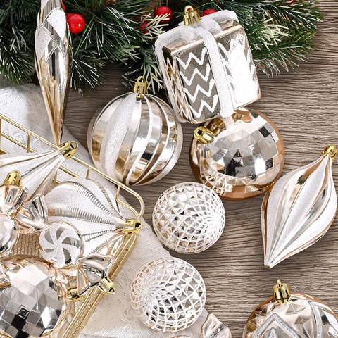 Boules de Noël pour Décoration d'Arbre de Noël Électroplaqué Paillettes Collection de Bibelots Suspendus pour Décoration de Fête de Maison Festive Champagne Rouge Vin Or