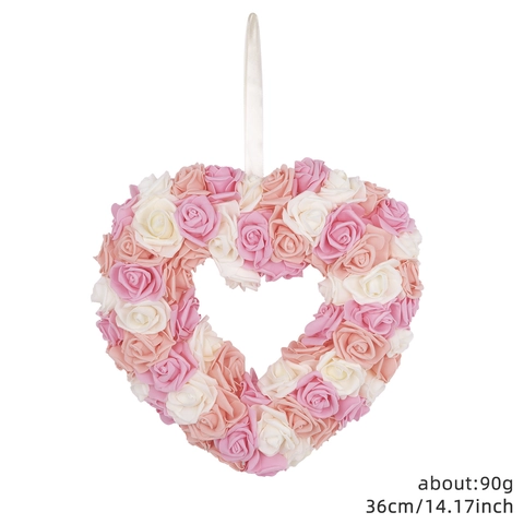 Ghirlanda di Rose Artificiali a Forma di Cuore per San Valentino Decorazione da Appendere alla Porta di Casa per Matrimoni Festa Romantica