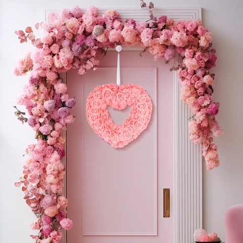 Ghirlanda di Rose Artificiali a Forma di Cuore per San Valentino Decorazione da Appendere alla Porta di Casa per Matrimoni Festa Romantica