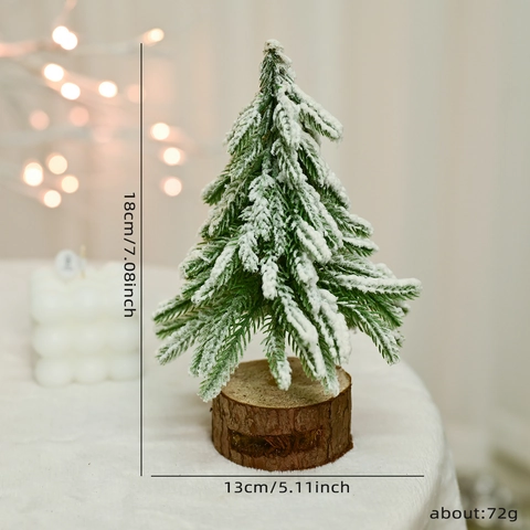 Mini Albero di Natale Fioccato Con Base in Legno Piccolo Pino Innevato da Tavolo per Decorazioni Natalizie Feste Casa