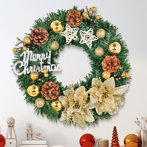 Handgefertigter Weihnachtskranz Künstliche Kiefernnadel Dekoration Mit Tannenzapfen Ornamenten Stern Blume Für Haustür Dekor