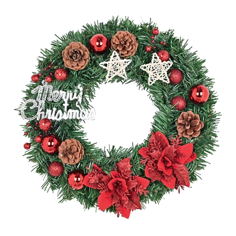 Handgefertigter Weihnachtskranz Künstliche Kiefernnadel Dekoration Mit Tannenzapfen Ornamenten Stern Blume Für Haustür Dekor