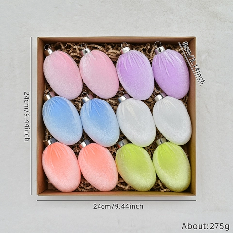 Adornos Colgantes de Huevo de Pascua de Plástico Flocado de Terciopelo Para Decoración del Hogar Colores Pastel Para el Árbol