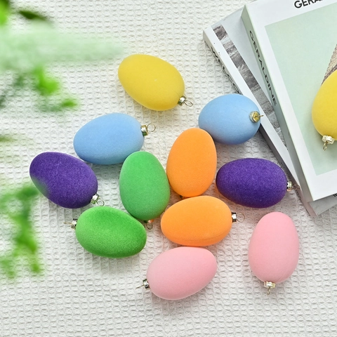 Uova di Pasqua Colorate Decorazioni Sospese in Floccato Texture Morbida Ornamenti a Uovo Con Anelli Metallici Per Casa Festa