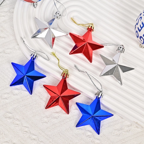 Giorno Indipendenza Natale Stella Ornamenti Appesi Rosso Blu Argento Plastica Galvanizzata Stella Cinque Punte Decorazioni Festa