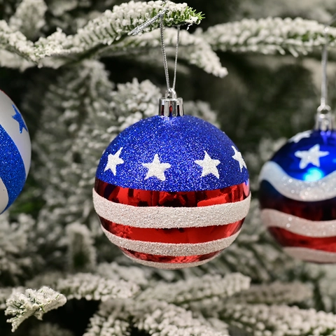 Set di Palline di Natale Patriottiche per il Giorno dell'Indipendenza Americana Rosso Bianco Blu Stelle Strisce Dipinte