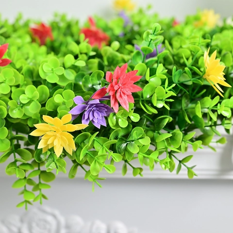 Pastoral Style Artificial Flower Wreath With Green Leaves And Colorful Flowers For Front Door Wall Hanging Home Garden Decoration