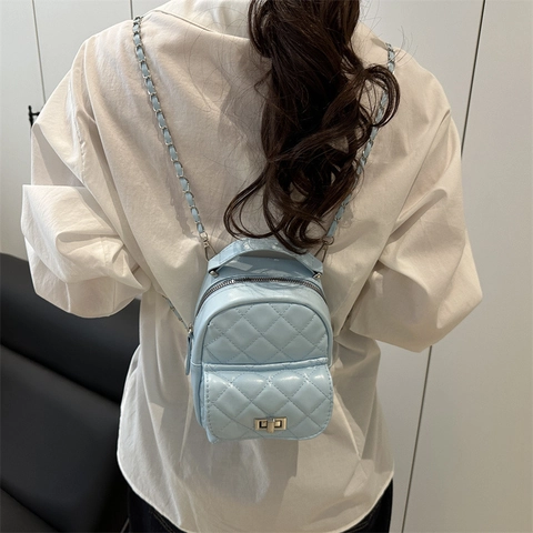 Mini Zaino in Pelle PU Trapuntata da Donna Moda Trapuntatura a Rombi Borsa a Tracolla a Catena Piccola Quadrata Street Casual Borsa a Girello