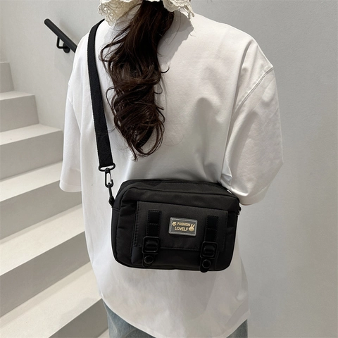 Sac Bandoulière en Toile Tendance Style Japonais pour Femmes Décontracté Bloc de Couleur Petit Sac Carré Messager avec Sangle Réglable