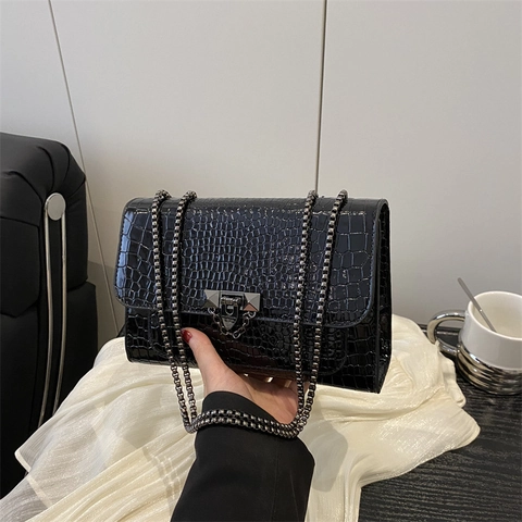 Sac Bandoulière Vintage en Cuir PU avec Motif Crocodile pour Femmes Sac à Épaule avec Chaîne à la Mode Petit Sac Carré