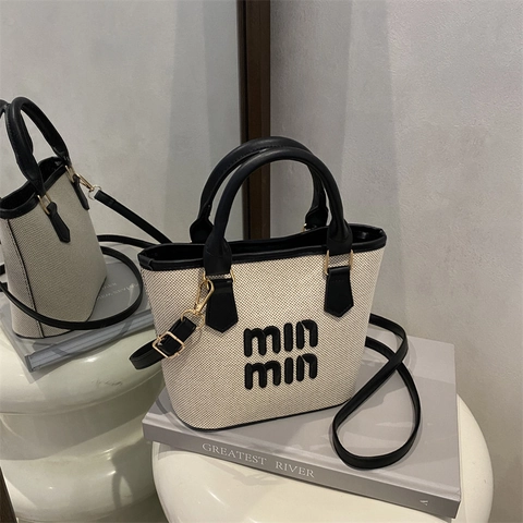 Sac Bandoulière Décontracté en Toile Patchwork pour Femmes Lettre Couture Contraste Bandoulière Unique Boucle Magnétique Sac Tote