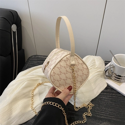 Borsa a Tracolla da Donna in Pelle PU con Stampa Monogramma Piccola Borsa a Mano Quadrata con Catena Retrò Casual Pendolare