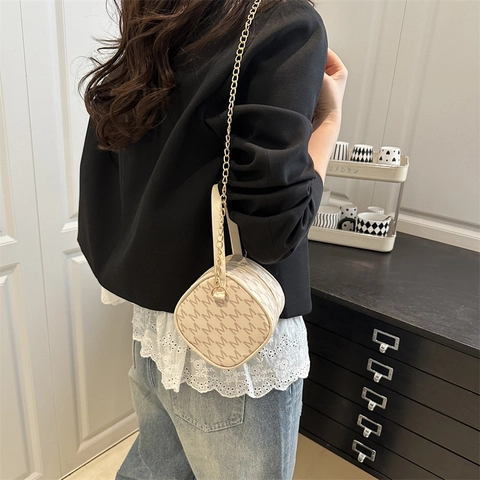 Borsa a Tracolla da Donna in Pelle PU con Stampa Monogramma Piccola Borsa a Mano Quadrata con Catena Retrò Casual Pendolare