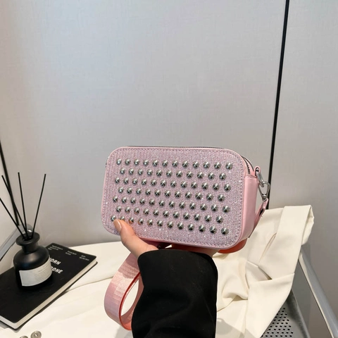 Damen Mode Nieten Pailletten Umhängetasche Mini Quadratische Kameratasche Mit Breitem Verstellbarem Riemen Tägliche Party Schultertasche