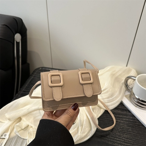 Women Mini Square Crossbody Bag PU Leather Small Double Buckle Flap Shoulder Pouch Trendy Summer Casual Solid Color Tiny Handbag