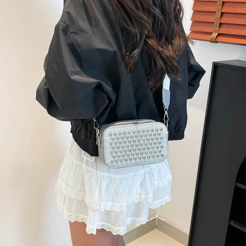 Damen Mode Nieten Pailletten Umhängetasche Mini Quadratische Kameratasche Mit Breitem Verstellbarem Riemen Tägliche Party Schultertasche