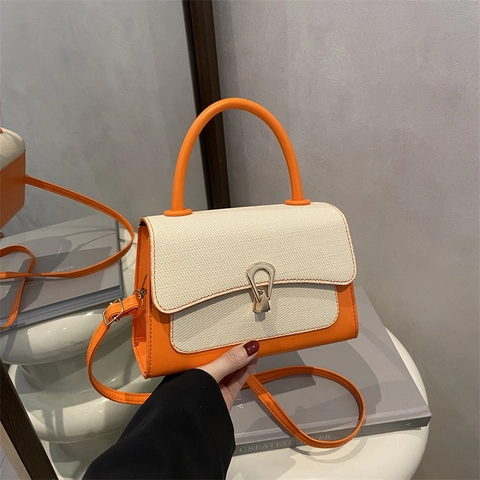 Mode Patchwork Damen Umhängetasche Quadratisch Kontrastfarbe Gewebtes Leder Handtasche Mit Metallschnalle Schultertasche