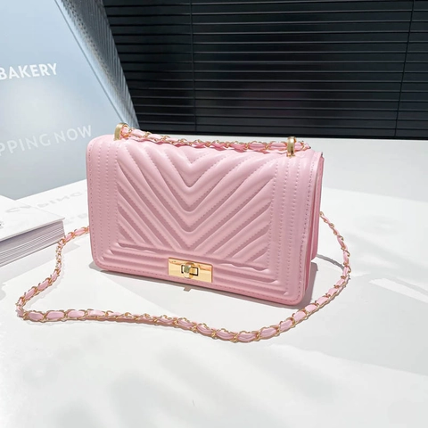 Bolso Cuadrado Pequeño para Mujer de Cuero PU Acolchado Con Correa de Cadena Patrón en V Bolso de Hombro Simple para Mujer