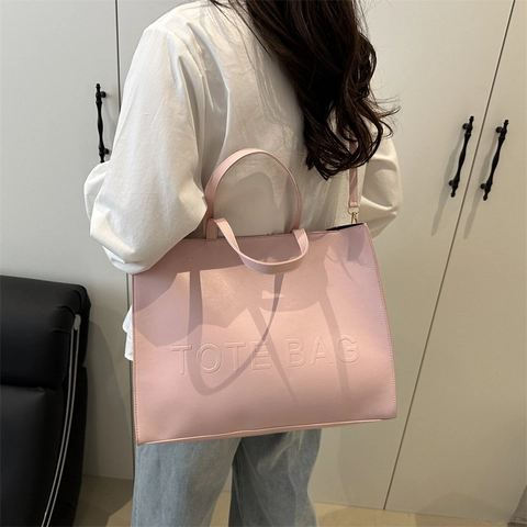 Bolso Tote de Cuero PU de Gran Capacidad para Mujer Bolso Bandolera con Letras en Relieve Bolso de Hombro para Viaje Diario Bolso de Mano de Color Sólido