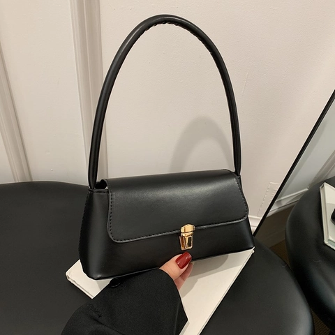 Borsa a Bacchetta Vintage Minimalista in Pelle PU da Donna Stile Francese di Nicchia Borsa Sottoascellare con Fibbia in Metallo